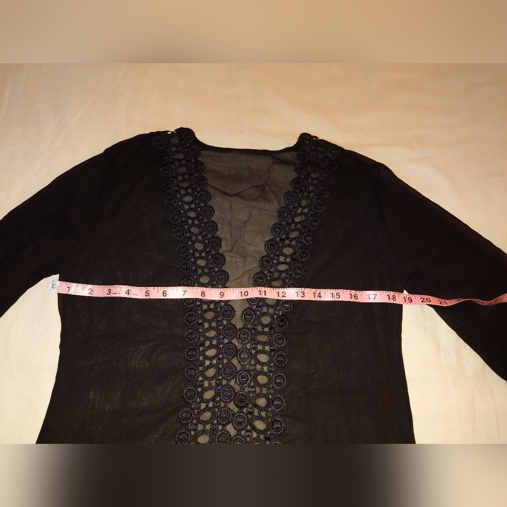 NWOT Sheer Black Swim Cover-up Tunic Designer Eyelet Lace Plunge Top S / M, 4, 6 - Picture 3 of 8